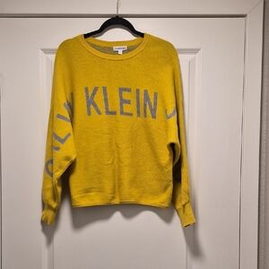 Calvin Klein Mustard Yellow Sweater with Gray Lettering